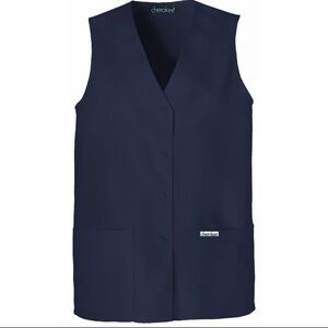 Cherokee Women's Scrub Vest Coat Modern Vest with Button Front & 2 Pockets Navy